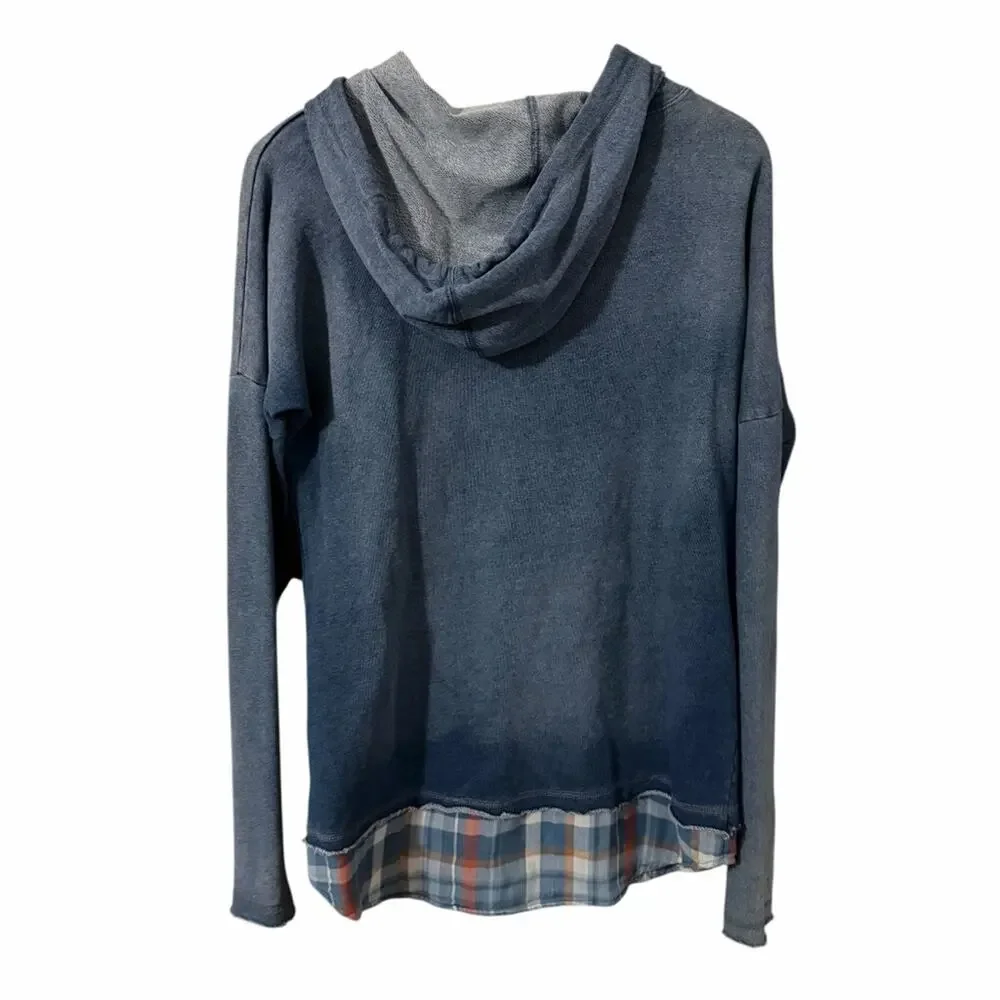 NEW Anthropologie Cloth & Stone Chambray Plaid Hoodie Size Small - Picture 6 of 9